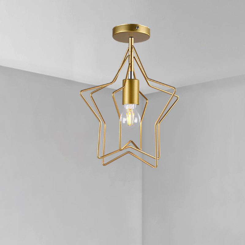 Geometric Shaped Metal Semi Flush Light Simplicity Single-Bulb Corridor Flush Ceiling Light Fixture Clearhalo 'Ceiling Lights' 'Close To Ceiling Lights' 'Close to ceiling' 'Semi-flushmount' Lighting' 2057566