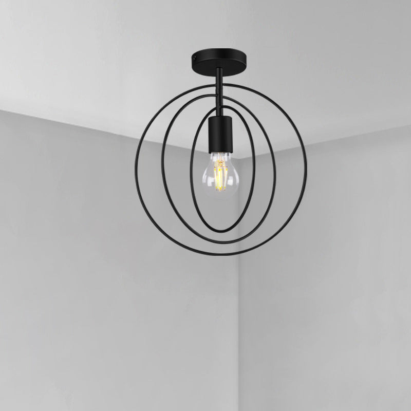 Geometric Shaped Metal Semi Flush Light Simplicity Single-Bulb Corridor Flush Ceiling Light Fixture Black Round Clearhalo 'Ceiling Lights' 'Close To Ceiling Lights' 'Close to ceiling' 'Semi-flushmount' Lighting' 2057567