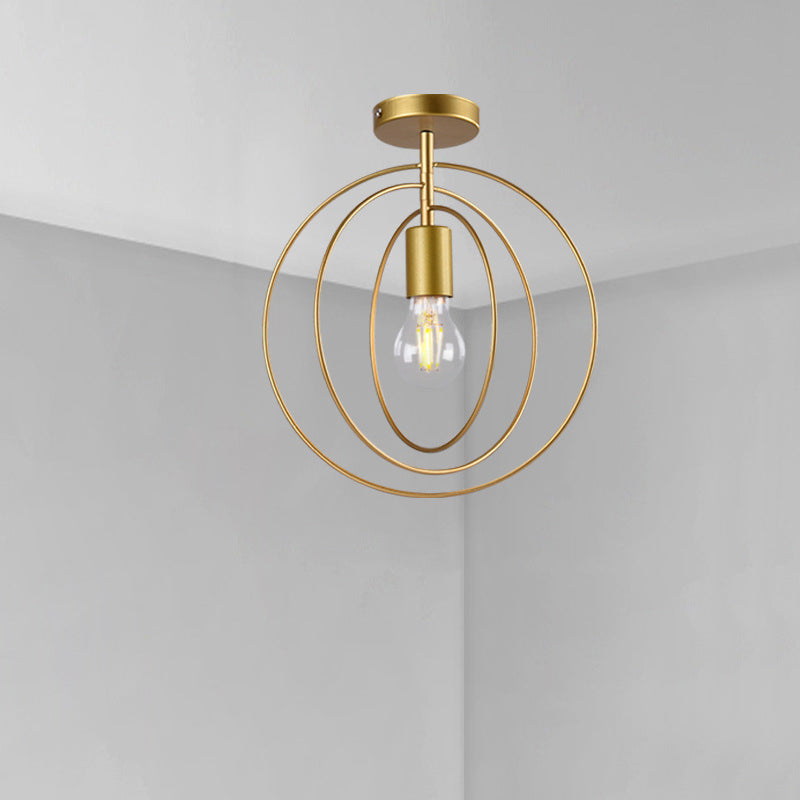 Geometric Shaped Metal Semi Flush Light Simplicity Single-Bulb Corridor Flush Ceiling Light Fixture Gold Round Clearhalo 'Ceiling Lights' 'Close To Ceiling Lights' 'Close to ceiling' 'Semi-flushmount' Lighting' 2057568