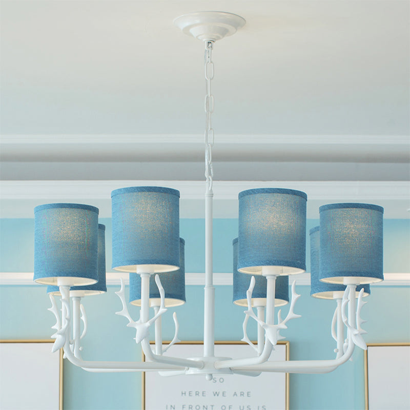 Cylinder Living Room Suspension Light with Antlers Metal Rustic Style Chandelier Clearhalo 'Ceiling Lights' 'Chandeliers' Lighting' options 205757