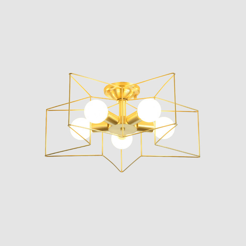 Metal Star Cage Flush Mount Lighting Industrial Style Bedroom Ceiling Light Flush Mount in Gold Clearhalo 'Ceiling Lights' 'Close To Ceiling Lights' 'Close to ceiling' 'Flush mount' 'Industrial Flush Mount' Lighting' 2057572
