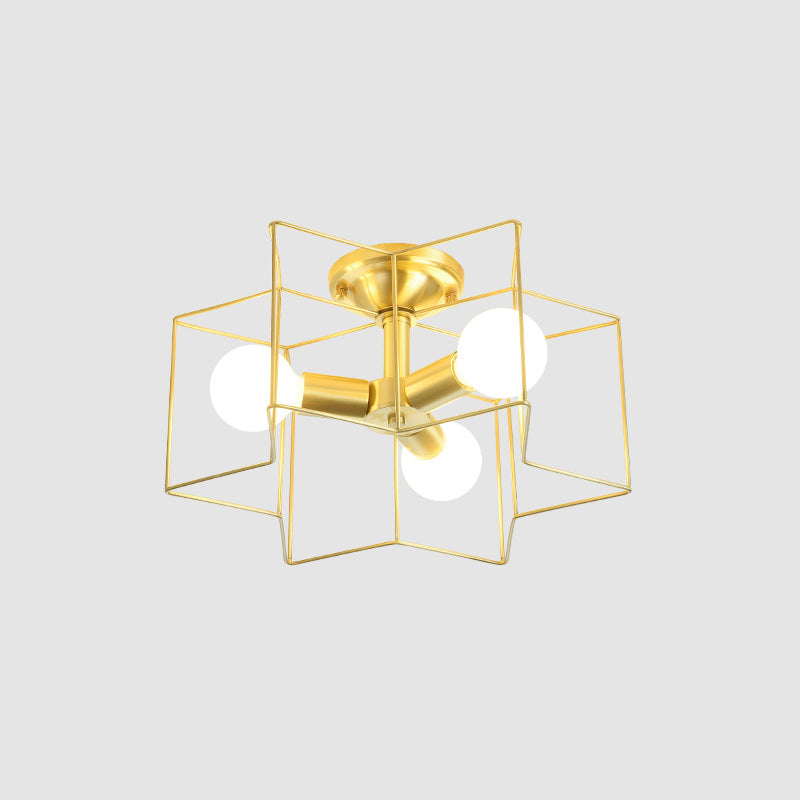 Metal Star Cage Flush Mount Lighting Industrial Style Bedroom Ceiling Light Flush Mount in Gold Clearhalo 'Ceiling Lights' 'Close To Ceiling Lights' 'Close to ceiling' 'Flush mount' 'Industrial Flush Mount' Lighting' 2057574