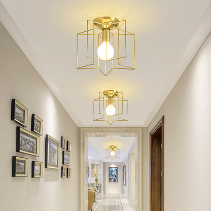 Metal Star Cage Flush Mount Lighting Industrial Style Bedroom Ceiling Light Flush Mount in Gold 1 Gold Clearhalo 'Ceiling Lights' 'Close To Ceiling Lights' 'Close to ceiling' 'Flush mount' 'Industrial Flush Mount' Lighting' 2057575