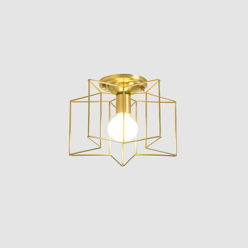 Metal Star Cage Flush Mount Lighting Industrial Style Bedroom Ceiling Light Flush Mount in Gold Clearhalo 'Ceiling Lights' 'Close To Ceiling Lights' 'Close to ceiling' 'Flush mount' 'Industrial Flush Mount' Lighting' 2057576