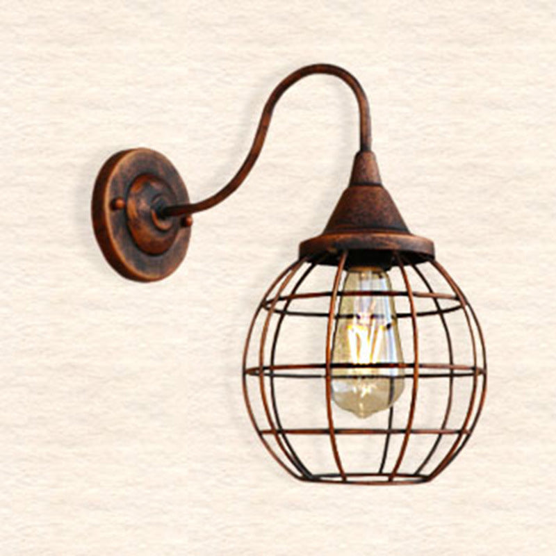 Antique Globe Cage Wall Mount Light Single-Bulb Iron Wall Light Fixture for Restaurant Clearhalo 'Art deco wall lights' 'Cast Iron' 'Glass' 'Industrial wall lights' 'Industrial' 'Middle century wall lights' 'Modern' 'Rustic wall lights' 'Tiffany' 'Traditional wall lights' 'Wall Lamps & Sconces' 'Wall Lights' Lighting' 2057578