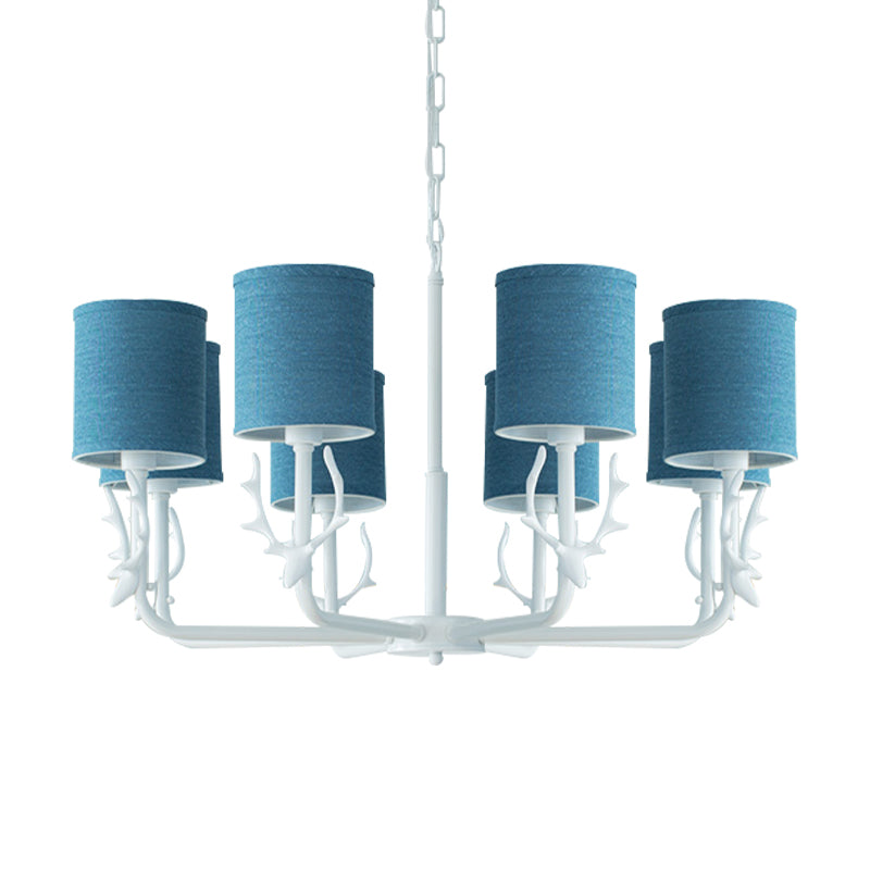 Cylinder Living Room Suspension Light with Antlers Metal Rustic Style Chandelier Clearhalo 'Ceiling Lights' 'Chandeliers' Lighting' options 205758