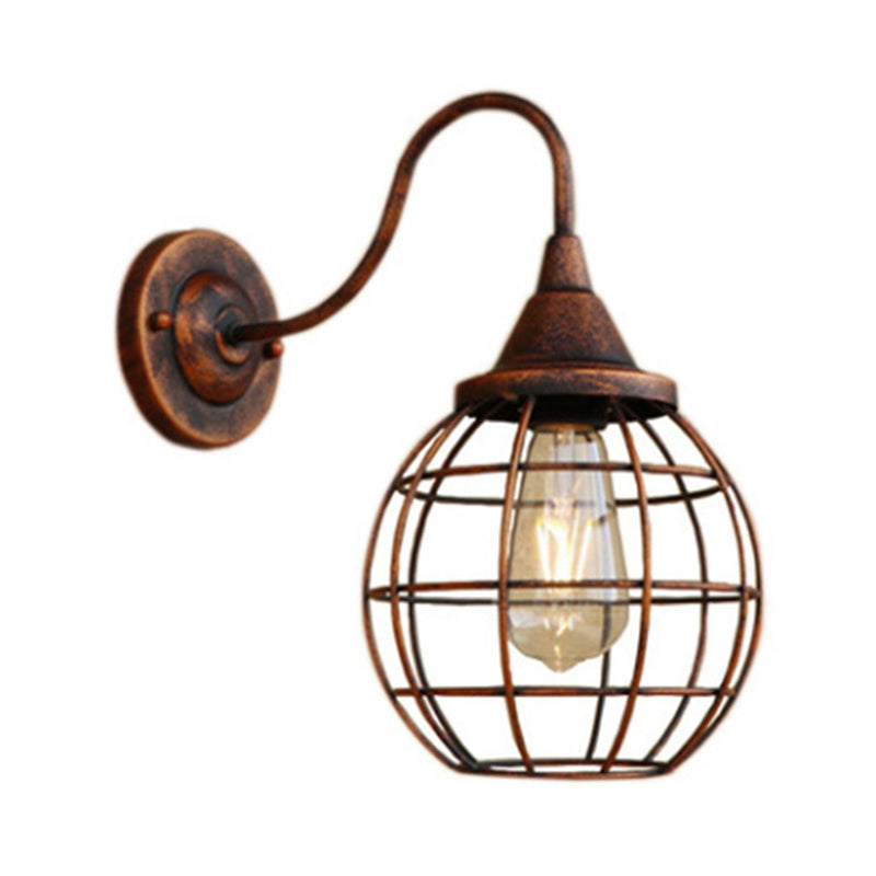 Antique Globe Cage Wall Mount Light Single-Bulb Iron Wall Light Fixture for Restaurant Clearhalo 'Art deco wall lights' 'Cast Iron' 'Glass' 'Industrial wall lights' 'Industrial' 'Middle century wall lights' 'Modern' 'Rustic wall lights' 'Tiffany' 'Traditional wall lights' 'Wall Lamps & Sconces' 'Wall Lights' Lighting' 2057580