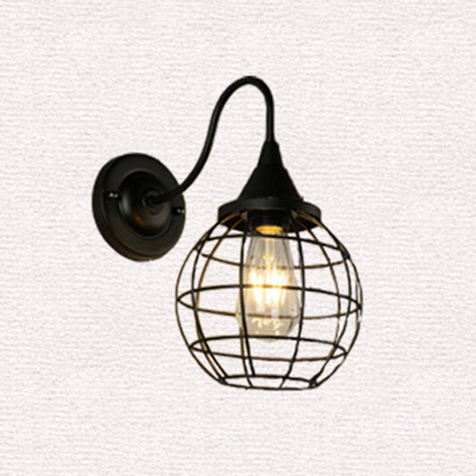 Antique Globe Cage Wall Mount Light Single-Bulb Iron Wall Light Fixture for Restaurant Clearhalo 'Art deco wall lights' 'Cast Iron' 'Glass' 'Industrial wall lights' 'Industrial' 'Middle century wall lights' 'Modern' 'Rustic wall lights' 'Tiffany' 'Traditional wall lights' 'Wall Lamps & Sconces' 'Wall Lights' Lighting' 2057582