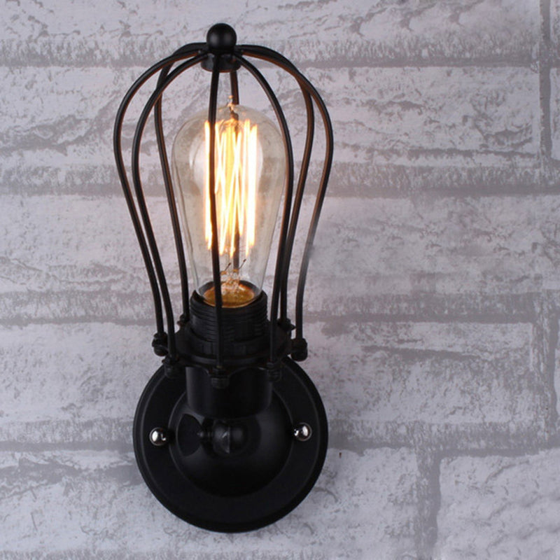 Wall Lamp Simplicity Grapefruit Shaped Iron Wall Lighting Fixture in Black for Corridor Clearhalo 'Art deco wall lights' 'Cast Iron' 'Glass' 'Industrial wall lights' 'Industrial' 'Middle century wall lights' 'Modern' 'Rustic wall lights' 'Tiffany' 'Traditional wall lights' 'Wall Lamps & Sconces' 'Wall Lights' Lighting' 2057584