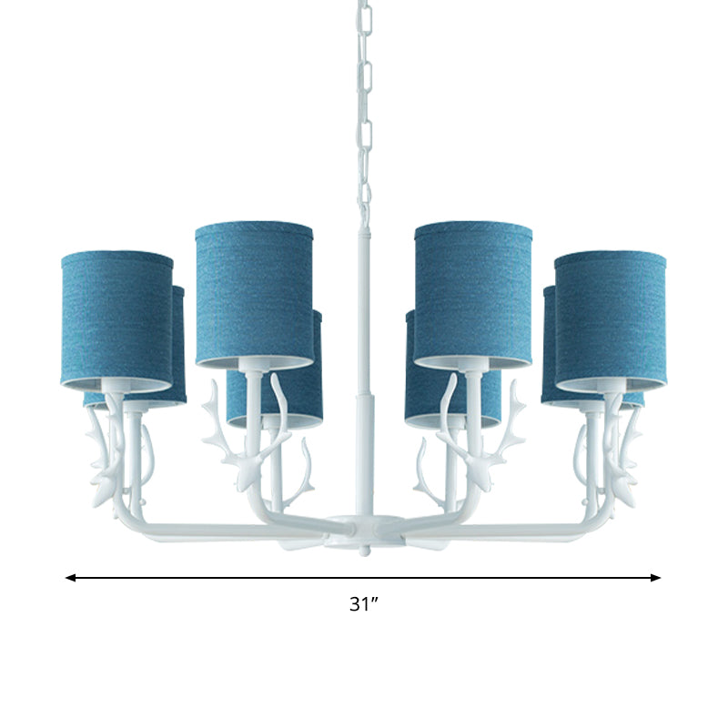 Cylinder Living Room Suspension Light with Antlers Metal Rustic Style Chandelier Clearhalo 'Ceiling Lights' 'Chandeliers' Lighting' options 205759