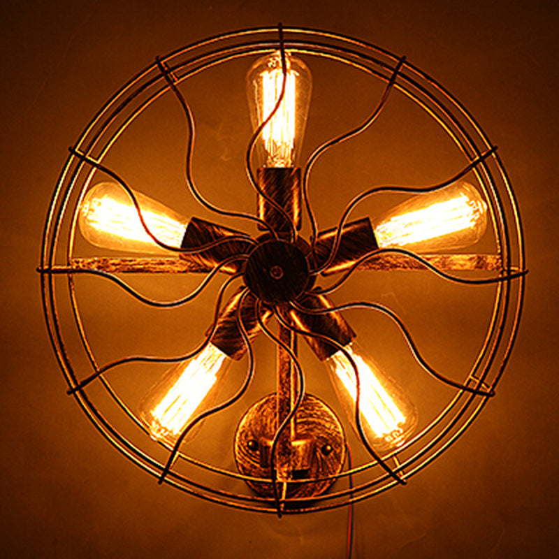 Yellow-Black Fan Shaped Wall Light Fixture Antique Iron 5 Heads Stairway Wall Sconce Light Clearhalo 'Art deco wall lights' 'Cast Iron' 'Glass' 'Industrial wall lights' 'Industrial' 'Middle century wall lights' 'Modern' 'Rustic wall lights' 'Tiffany' 'Traditional wall lights' 'Wall Lamps & Sconces' 'Wall Lights' Lighting' 2057596