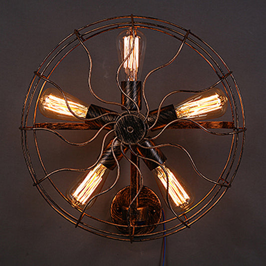 Yellow-Black Fan Shaped Wall Light Fixture Antique Iron 5 Heads Stairway Wall Sconce Light Clearhalo 'Art deco wall lights' 'Cast Iron' 'Glass' 'Industrial wall lights' 'Industrial' 'Middle century wall lights' 'Modern' 'Rustic wall lights' 'Tiffany' 'Traditional wall lights' 'Wall Lamps & Sconces' 'Wall Lights' Lighting' 2057597