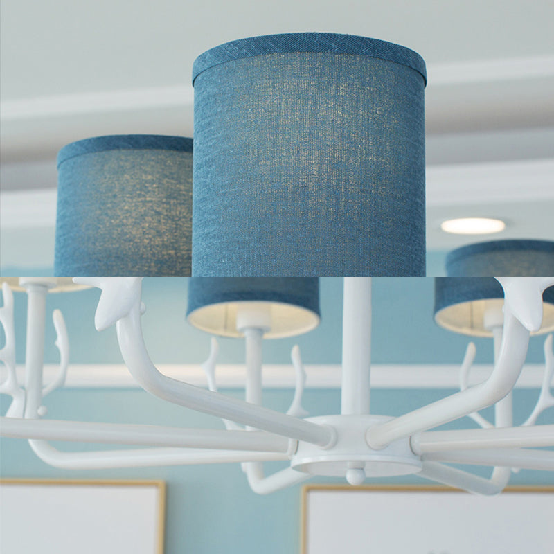 Cylinder Living Room Suspension Light with Antlers Metal Rustic Style Chandelier Clearhalo 'Ceiling Lights' 'Chandeliers' Lighting' options 205760