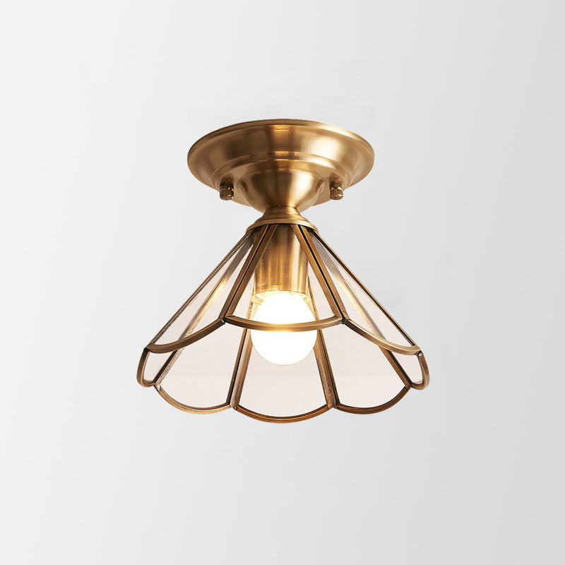 Single-Bulb Flush Mount Lighting Minimalism Scalloped Metal Semi Flush Mount in Brass Brass D Clearhalo 'Ceiling Lights' 'Close To Ceiling Lights' 'Close to ceiling' 'Semi-flushmount' Lighting' 2057652