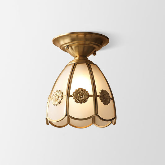Single-Bulb Flush Mount Lighting Minimalism Scalloped Metal Semi Flush Mount in Brass Brass B Clearhalo 'Ceiling Lights' 'Close To Ceiling Lights' 'Close to ceiling' 'Semi-flushmount' Lighting' 2057654