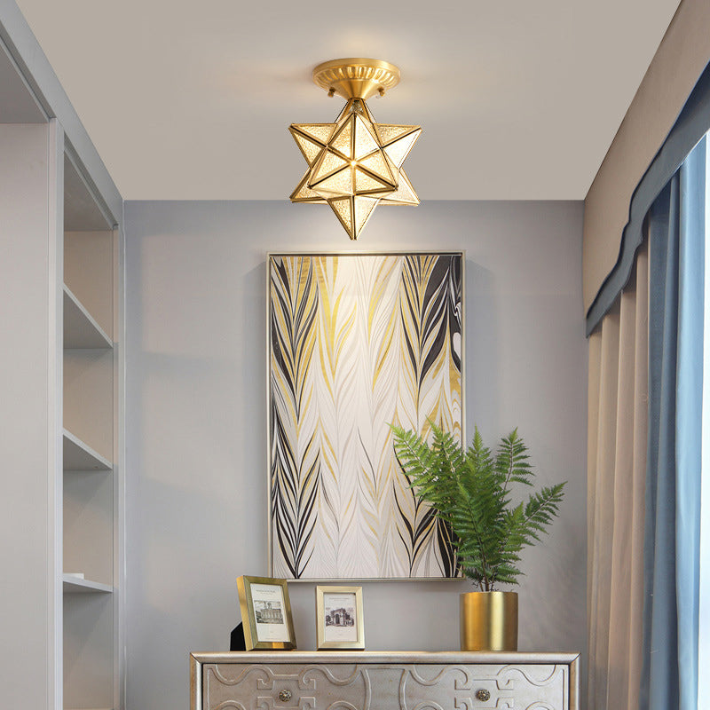 Star Shaped Ripple Glass Semi Flush Light Traditional 1-Light Dining Room Ceiling Flush Mount in Gold Clearhalo 'Ceiling Lights' 'Close To Ceiling Lights' 'Close to ceiling' 'Semi-flushmount' Lighting' 2057658