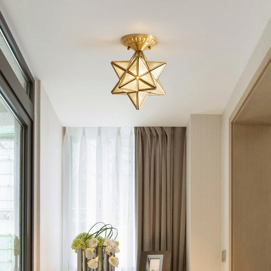 Star Shaped Ripple Glass Semi Flush Light Traditional 1-Light Dining Room Ceiling Flush Mount in Gold Clearhalo 'Ceiling Lights' 'Close To Ceiling Lights' 'Close to ceiling' 'Semi-flushmount' Lighting' 2057660