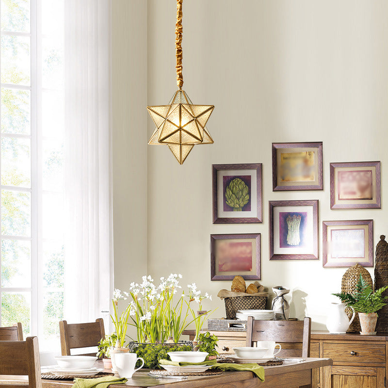 Star Shaped Ripple Glass Semi Flush Light Traditional 1-Light Dining Room Ceiling Flush Mount in Gold Gold Cord Clearhalo 'Ceiling Lights' 'Close To Ceiling Lights' 'Close to ceiling' 'Semi-flushmount' Lighting' 2057661