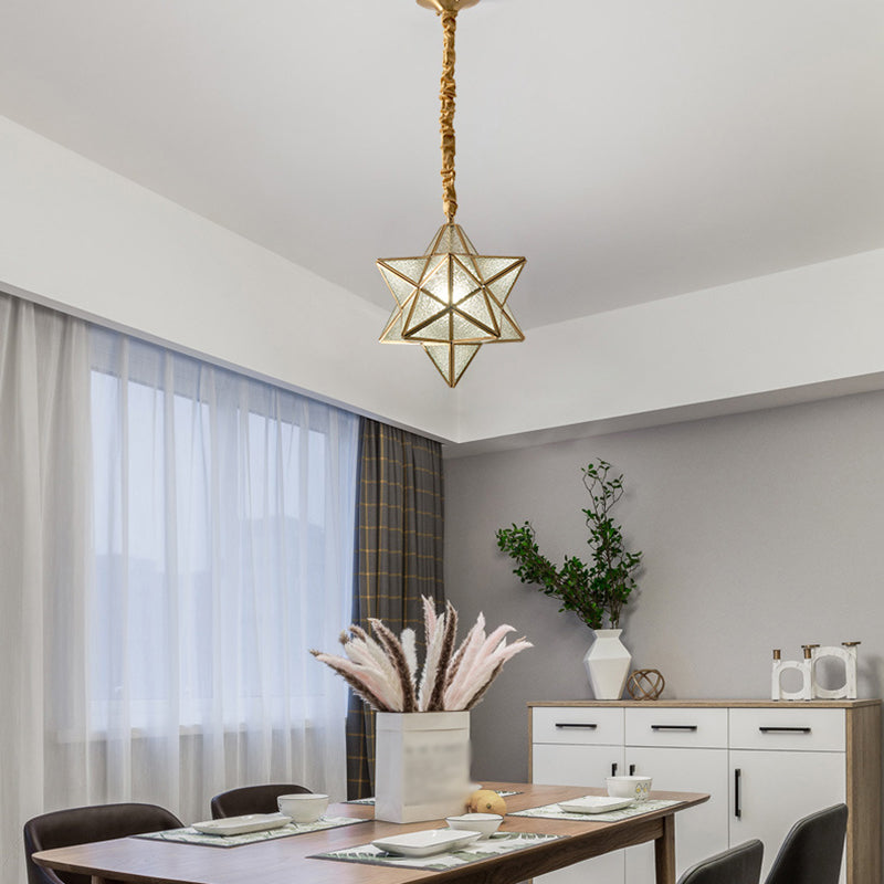 Star Shaped Ripple Glass Semi Flush Light Traditional 1-Light Dining Room Ceiling Flush Mount in Gold Clearhalo 'Ceiling Lights' 'Close To Ceiling Lights' 'Close to ceiling' 'Semi-flushmount' Lighting' 2057662