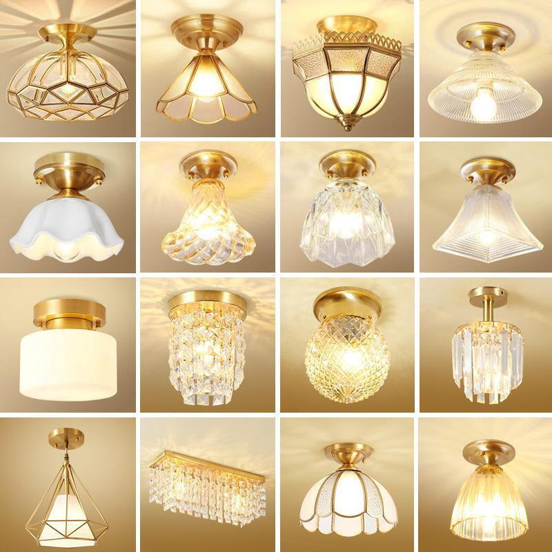 Glass Tapered Semi Flush Mount Minimalism Single-Bulb Corridor Flush Mount Ceiling Light in Gold Clearhalo 'Ceiling Lights' 'Close To Ceiling Lights' 'Close to ceiling' 'Semi-flushmount' Lighting' 2057664