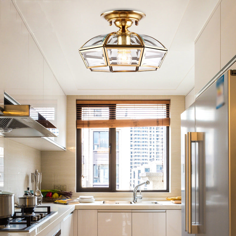 Brass Dome Shaped Semi Flush Light Simplicity Clear Glass 1��Bulb Living Room Flush Ceiling Light Fixture Clearhalo 'Ceiling Lights' 'Close To Ceiling Lights' 'Close to ceiling' 'Semi-flushmount' Lighting' 2057670