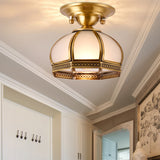 Dome Shaped Dining Room Flush Mount Lighting Classic Metallic Gold Semi Flush Mount with Opal Glass Shade Clearhalo 'Ceiling Lights' 'Close To Ceiling Lights' 'Close to ceiling' 'Semi-flushmount' Lighting' 2057674