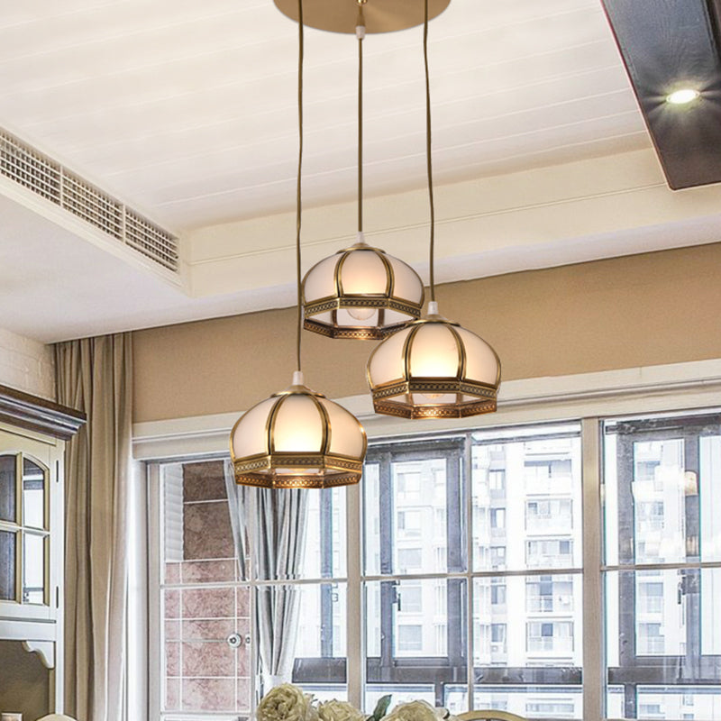 Dome Shaped Dining Room Flush Mount Lighting Classic Metallic Gold Semi Flush Mount with Opal Glass Shade Clearhalo 'Ceiling Lights' 'Close To Ceiling Lights' 'Close to ceiling' 'Semi-flushmount' Lighting' 2057677