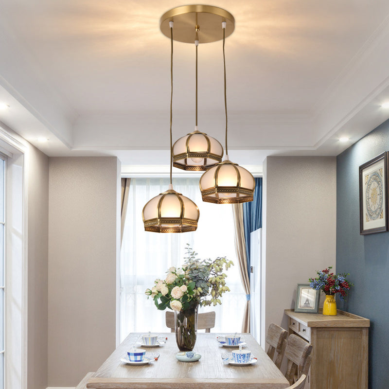 Dome Shaped Dining Room Flush Mount Lighting Classic Metallic Gold Semi Flush Mount with Opal Glass Shade Clearhalo 'Ceiling Lights' 'Close To Ceiling Lights' 'Close to ceiling' 'Semi-flushmount' Lighting' 2057678