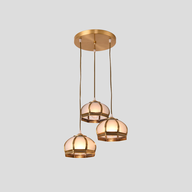 Dome Shaped Dining Room Flush Mount Lighting Classic Metallic Gold Semi Flush Mount with Opal Glass Shade Clearhalo 'Ceiling Lights' 'Close To Ceiling Lights' 'Close to ceiling' 'Semi-flushmount' Lighting' 2057679