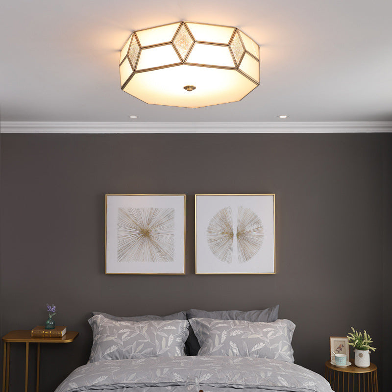 Polyhedron Shaped Frost Glass Flush Mount Traditional Bedroom Flushmount Ceiling Light in Gold Clearhalo 'Ceiling Lights' 'Close To Ceiling Lights' 'Close to ceiling' 'Flush mount' Lighting' 2057759