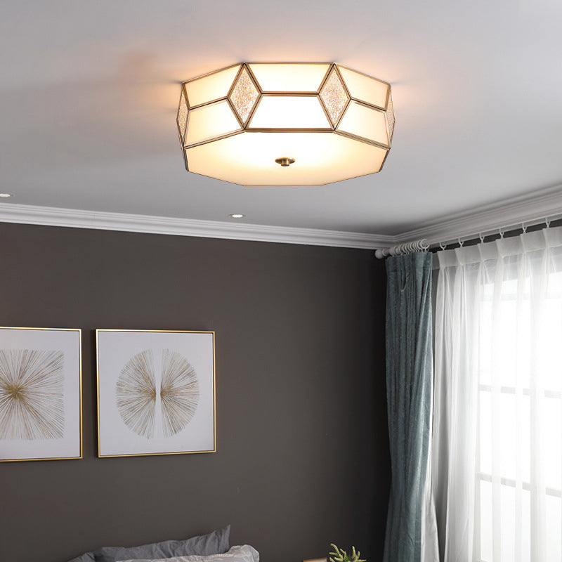 Polyhedron Shaped Frost Glass Flush Mount Traditional Bedroom Flushmount Ceiling Light in Gold Clearhalo 'Ceiling Lights' 'Close To Ceiling Lights' 'Close to ceiling' 'Flush mount' Lighting' 2057760