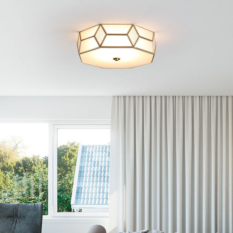 Polyhedron Shaped Frost Glass Flush Mount Traditional Bedroom Flushmount Ceiling Light in Gold Clearhalo 'Ceiling Lights' 'Close To Ceiling Lights' 'Close to ceiling' 'Flush mount' Lighting' 2057762