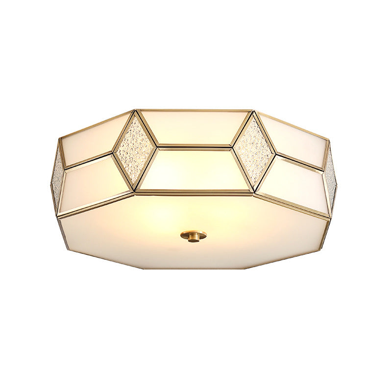 Polyhedron Shaped Frost Glass Flush Mount Traditional Bedroom Flushmount Ceiling Light in Gold Clearhalo 'Ceiling Lights' 'Close To Ceiling Lights' 'Close to ceiling' 'Flush mount' Lighting' 2057763
