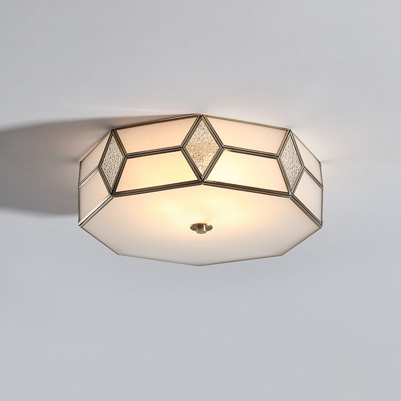 Polyhedron Shaped Frost Glass Flush Mount Traditional Bedroom Flushmount Ceiling Light in Gold 4 Gold Clearhalo 'Ceiling Lights' 'Close To Ceiling Lights' 'Close to ceiling' 'Flush mount' Lighting' 2057764