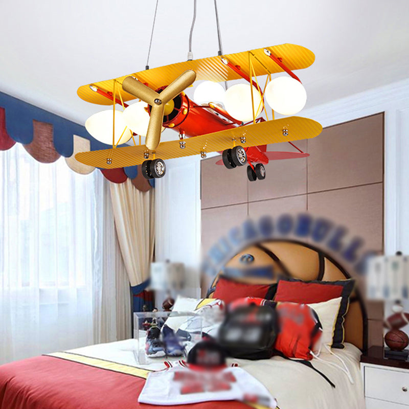 Yellow Plane Shaped LED Ceiling Lighting Cartoon Metal Chandelier Light Fixture with Frosted Glass Shade Clearhalo 'Ceiling Lights' 'Chandeliers' Lighting' options 2057836