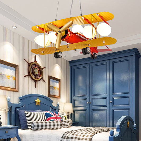 Yellow Plane Shaped LED Ceiling Lighting Cartoon Metal Chandelier Light Fixture with Frosted Glass Shade Clearhalo 'Ceiling Lights' 'Chandeliers' Lighting' options 2057837