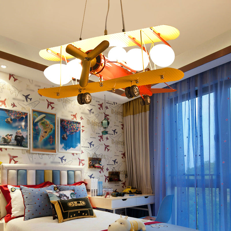 Yellow Plane Shaped LED Ceiling Lighting Cartoon Metal Chandelier Light Fixture with Frosted Glass Shade Clearhalo 'Ceiling Lights' 'Chandeliers' Lighting' options 2057839