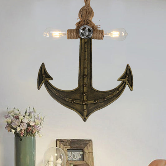 2-Light Exposed Bulb Chandelier Coastal Antique Bronze/Silver Gray Rope Pendant Light Fixture for Dining Room Clearhalo 'Cast Iron' 'Ceiling Lights' 'Chandeliers' 'Industrial Chandeliers' 'Industrial' 'Metal' 'Middle Century Chandeliers' 'Rustic Chandeliers' 'Tiffany' Lighting' 205791