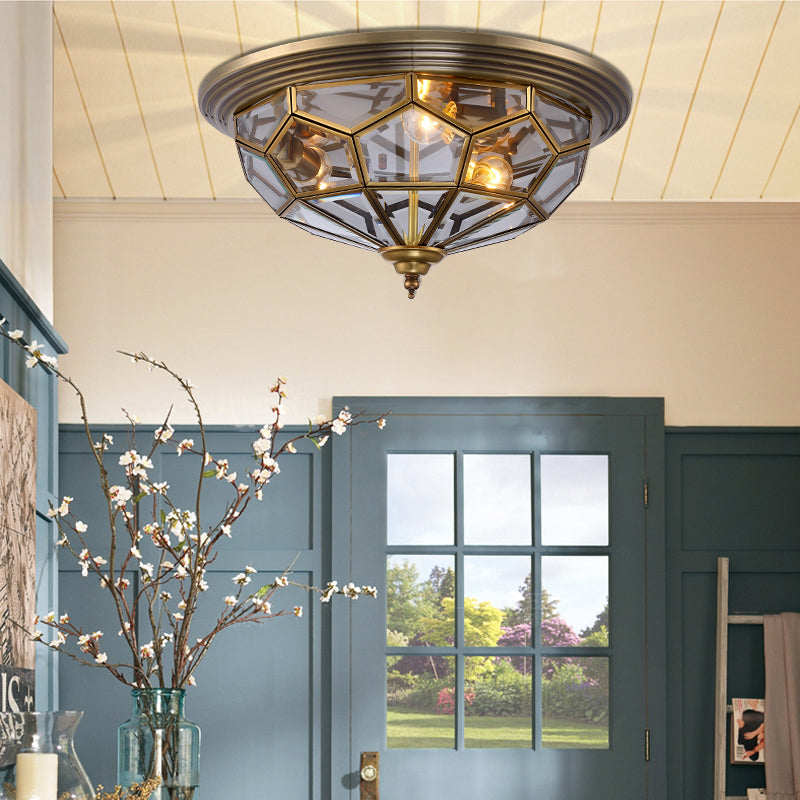 Bowl Shaped Corridor Flush Ceiling Light Vintage Smoke Grey Glass Nickel Flush Mount Lighting Fixture 3 Nickel Clearhalo 'Ceiling Lights' 'Close To Ceiling Lights' 'Close to ceiling' 'Flush mount' Lighting' 2058051