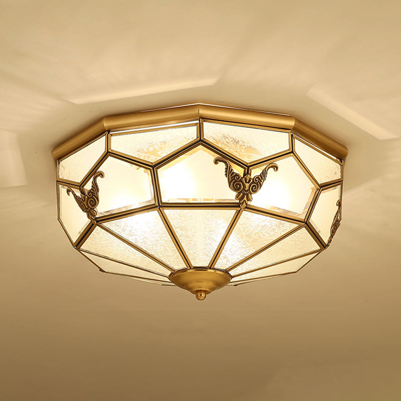 Vintage Dome Shaped Flush Light Frost Glass Flush Ceiling Light Fixture in Gold for Living Room Clearhalo 'Ceiling Lights' 'Close To Ceiling Lights' 'Close to ceiling' 'Flush mount' Lighting' 2058057