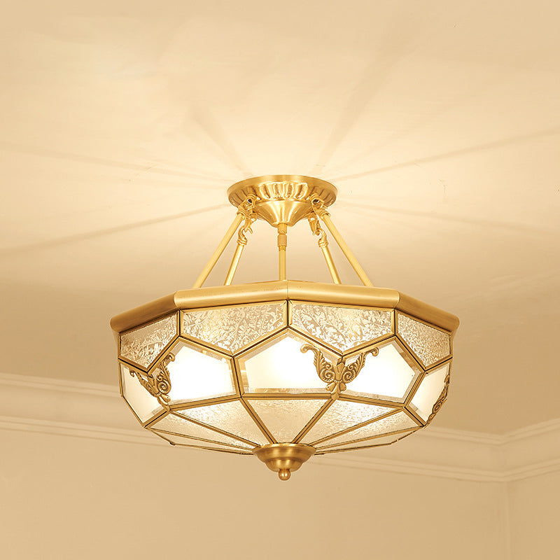 Vintage Dome Shaped Flush Light Frost Glass Flush Ceiling Light Fixture in Gold for Living Room Gold Downrods Clearhalo 'Ceiling Lights' 'Close To Ceiling Lights' 'Close to ceiling' 'Flush mount' Lighting' 2058058