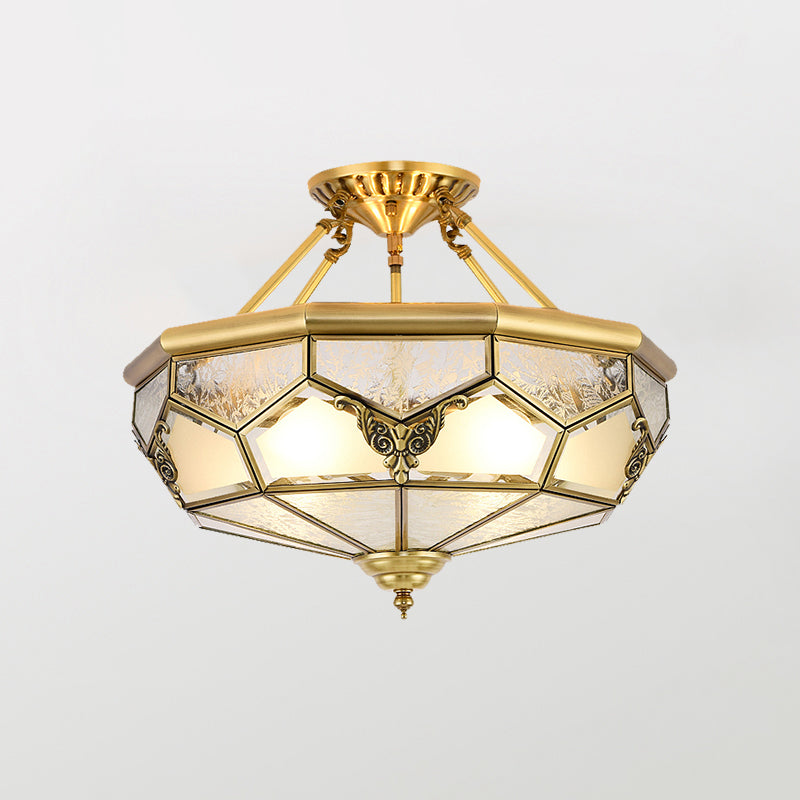 Bowl Shaped Frost Glass Flush Mount Lighting Classic Bedroom Semi Flush Chandelier in Gold Gold B Clearhalo 'Ceiling Lights' 'Close To Ceiling Lights' 'Close to ceiling' 'Semi-flushmount' Lighting' 2058075