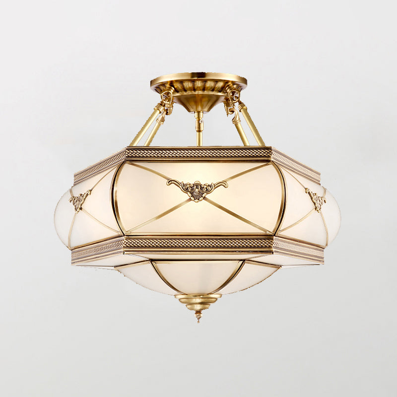 Bowl Shaped Frost Glass Flush Mount Lighting Classic Bedroom Semi Flush Chandelier in Gold Gold C Clearhalo 'Ceiling Lights' 'Close To Ceiling Lights' 'Close to ceiling' 'Semi-flushmount' Lighting' 2058077