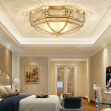 4 Heads Hand-Blown Glass Flush Mount Vintage Gold Bowl Shaped Corridor Semi Flush Chandelier with Crystal Decor Gold Flushmount Clearhalo 'Ceiling Lights' 'Close To Ceiling Lights' 'Close to ceiling' 'Flush mount' Lighting' 2058083
