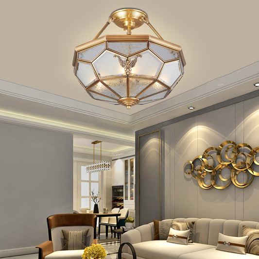 Bowl Shaped Metal Semi Flush Chandelier Simplicity Corridor Flush Ceiling Light in Gold Clearhalo 'Ceiling Lights' 'Close To Ceiling Lights' 'Close to ceiling' 'Flush mount' Lighting' 2058101