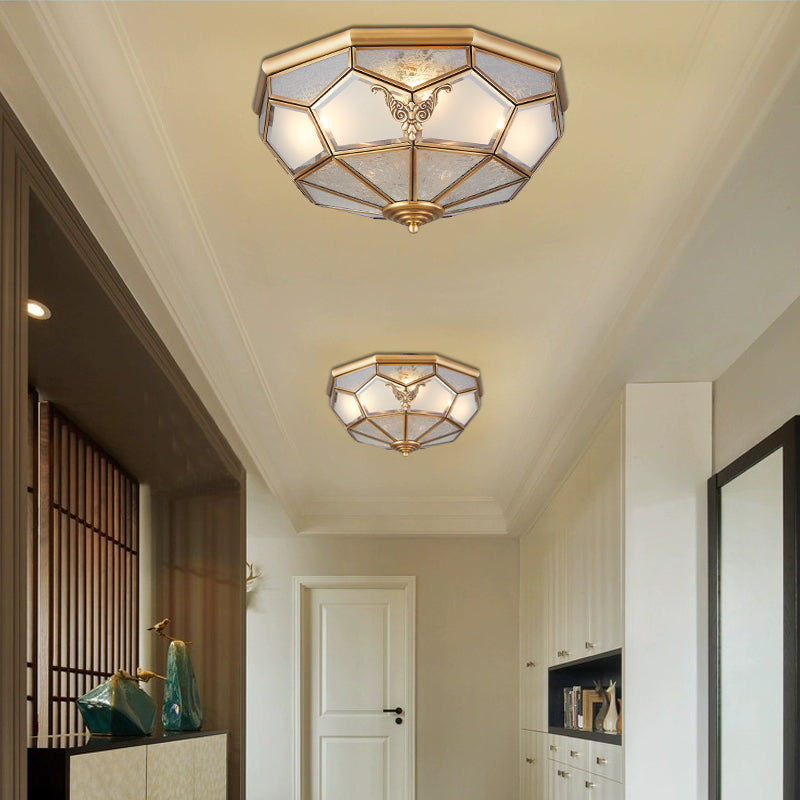 Bowl Shaped Metal Semi Flush Chandelier Simplicity Corridor Flush Ceiling Light in Gold Gold Flushmount Clearhalo 'Ceiling Lights' 'Close To Ceiling Lights' 'Close to ceiling' 'Flush mount' Lighting' 2058102
