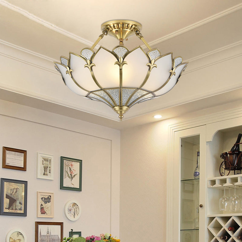 Gold Flower Shaped Flush Light Simplicity Ripple Glass Dining Room Semi Flush Mount Chandelier Gold Clearhalo 'Ceiling Lights' 'Close To Ceiling Lights' 'Close to ceiling' 'Semi-flushmount' Lighting' 2058106