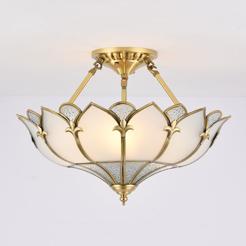 Gold Flower Shaped Flush Light Simplicity Ripple Glass Dining Room Semi Flush Mount Chandelier Clearhalo 'Ceiling Lights' 'Close To Ceiling Lights' 'Close to ceiling' 'Semi-flushmount' Lighting' 2058108