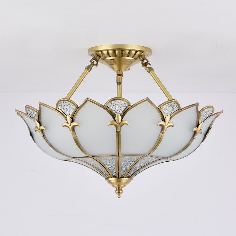 Gold Flower Shaped Flush Light Simplicity Ripple Glass Dining Room Semi Flush Mount Chandelier Clearhalo 'Ceiling Lights' 'Close To Ceiling Lights' 'Close to ceiling' 'Semi-flushmount' Lighting' 2058109