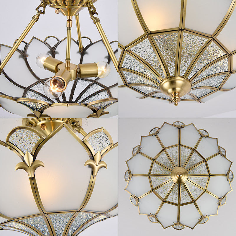 Gold Flower Shaped Flush Light Simplicity Ripple Glass Dining Room Semi Flush Mount Chandelier Clearhalo 'Ceiling Lights' 'Close To Ceiling Lights' 'Close to ceiling' 'Semi-flushmount' Lighting' 2058110